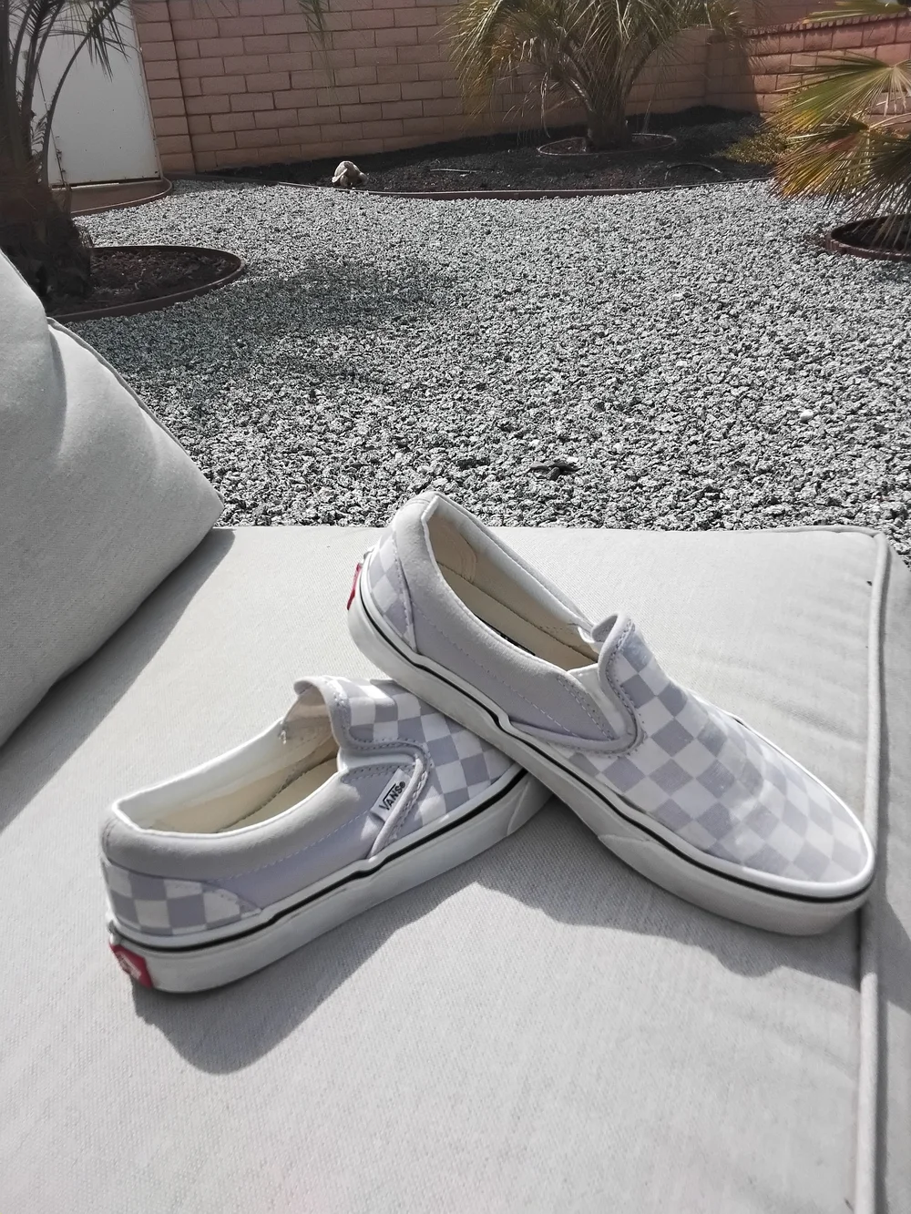 Vans Slip-On Checkerboard Sneakers - Light Purple/White Size 6